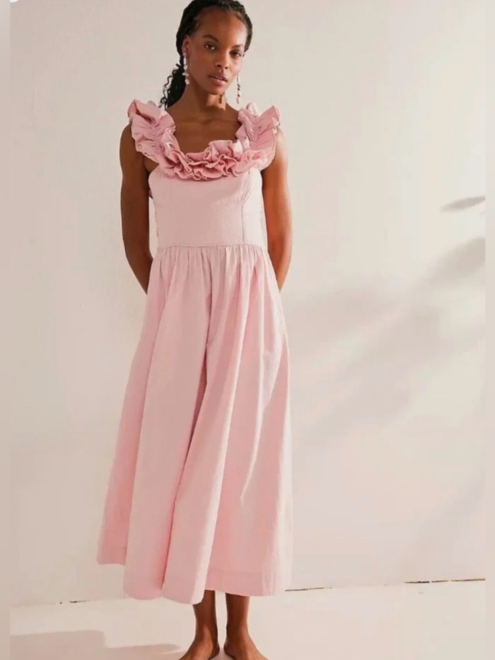 Free People Endless Summer Ruffle It Up Midi Dress M prairie romantic